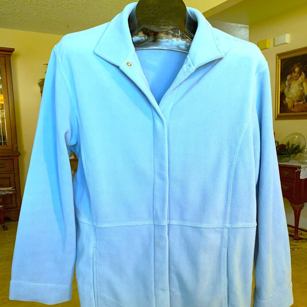 EUC Women's CB Casual Snap Front Dusty Blue Fleece Jacket size Medium